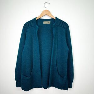 Peruvian Link Alpaca Collection Women’s Teal Blue Open Front Long Sleeve Cardiga